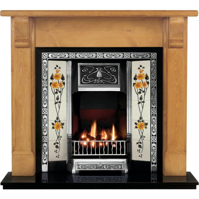 Any Highlighted Tiled Insert and Pine Bedford Wooden Fireplace-0