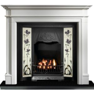 Any Black Tiled Insert and Bartello Limestone Fireplace-0