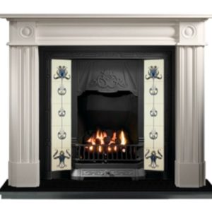 Any Black Tiled Insert and Roundel Limestone Fireplace-0