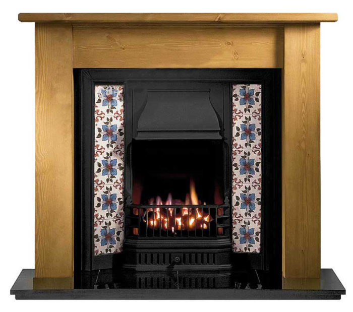 Any Black Tiled Insert and Pine Lincoln Wooden Fireplace-0