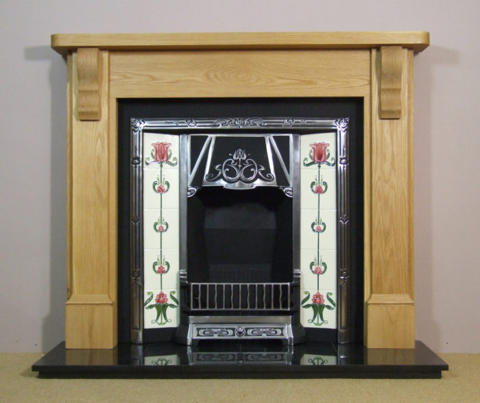 Any Highlighted Tiled Insert and Oak Stourhead Wooden Fireplace-0