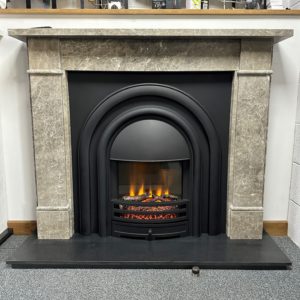 Black Arched Electric Fireplace Emporador Grey Limestone