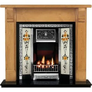 Any Highlighted Tiled Insert and Pine Bedford Wooden Fireplace
