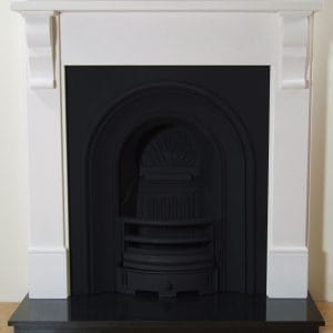 Coronet and Corbel Limestone Fireplace