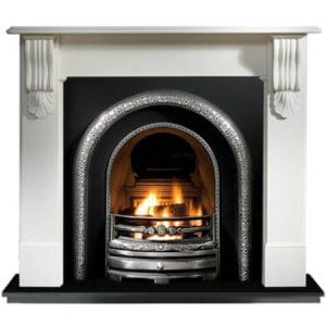 Lytton and Carved Corbel Limestone Fireplace