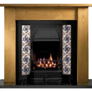 Any Black Tiled Insert and Pine Lincoln Wooden Fireplace