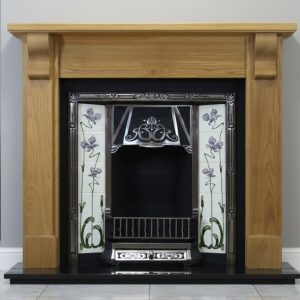 Any Highlighted Tiled Insert and Oak Bedford Wooden Fireplace