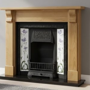 Any Black Tiled Insert and Oak Bedford Wooden Fireplace
