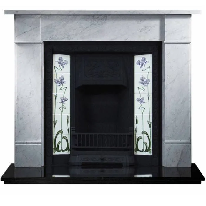 Black Tiled Fireplace and Flat Victorian Marble Fireplace