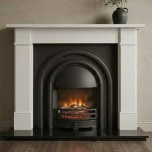 Black Arched Electric Fireplace Brompton Limestone