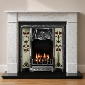 Highlighted Tiled Fireplace and Flat Victorian Marble Fireplace