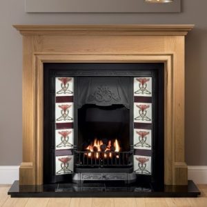 Any Black Tiled Insert and Oak Howard Wooden Fireplace