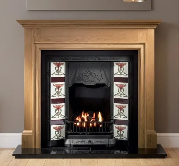 Any Black Tiled Insert and Oak Howard Wooden Fireplace