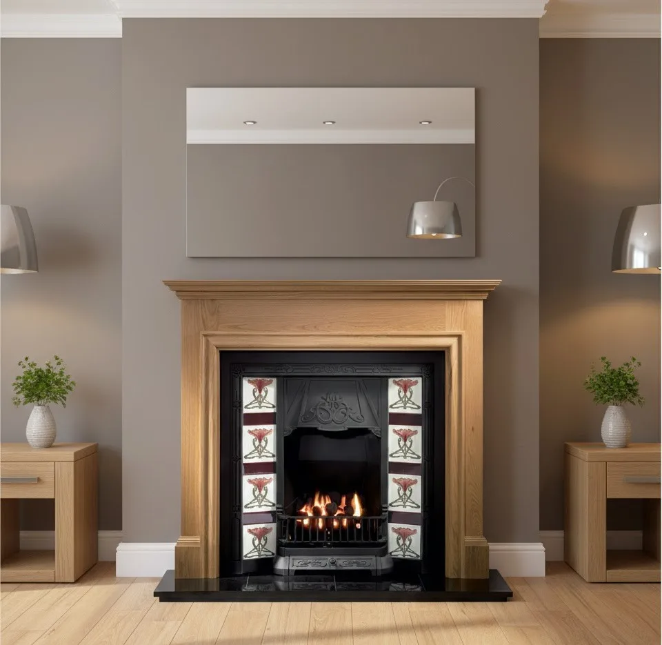 Any Black Tiled Insert and Oak Howard Wooden Fireplace - Image 2