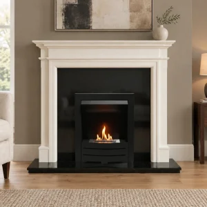Inset Bioethanol Granite Panel and Bartello Limestone