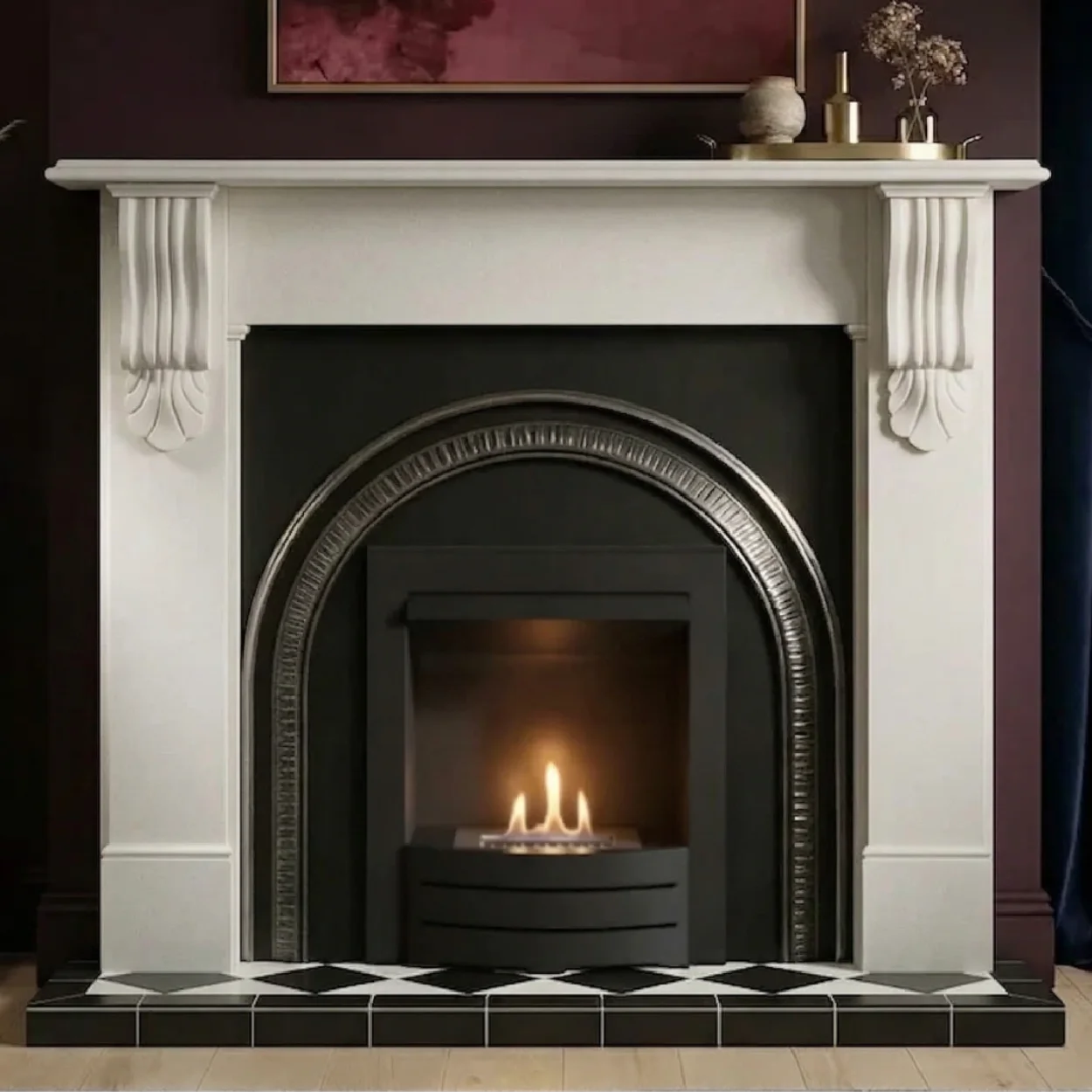 Flat Wall Heritage and Carved Corbel Limestone Fireplace