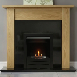 Flat Wall Granite and Oak Lincoln Fireplace