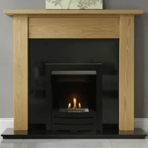 Flat Wall Granite and Oak Lincoln Fireplace