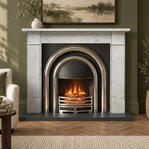 Arched Electric Fireplace Flat Victorian Carrara Marble