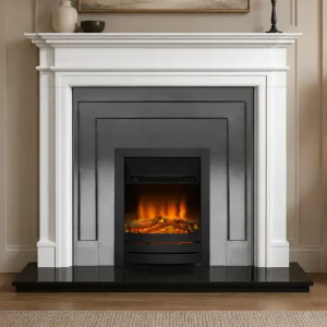 Flat Wall Sophia and Bartello Limestone Fireplace