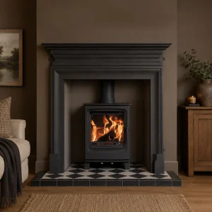Palmerston Black and White Tiled Hearth Stove Package
