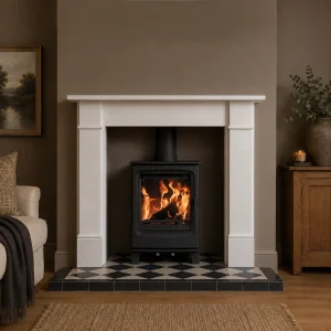 Brompton Limestone Black and White Tiled Hearth Stove Package