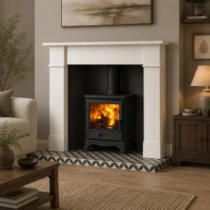Brompton Limestone and Star Tiled Hearth Stove Package