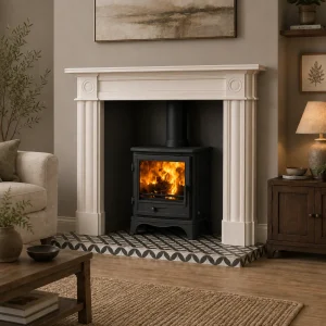 Roundel Limestone and Star Tiled Hearth Stove Package