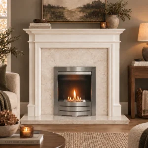 Flat Wall Crema Marfil Marble and Bartello Fireplace