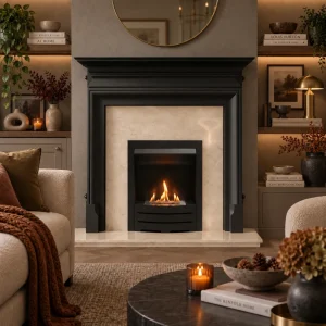 Flat Wall Crema Marfil Marble and Palmerston Fireplace