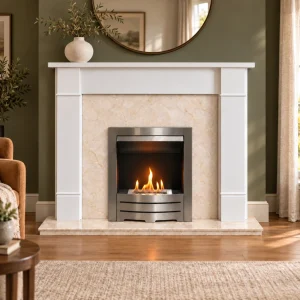 Flat Wall Crema Marfil Marble and Brompton Fireplace