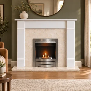 Flat Wall Crema Marfil Marble and Brompton Fireplace