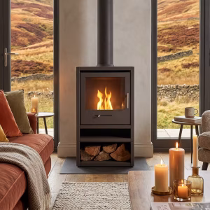 OKO S1 Bio Ethanol Charcoal Grey Stove with Logstore