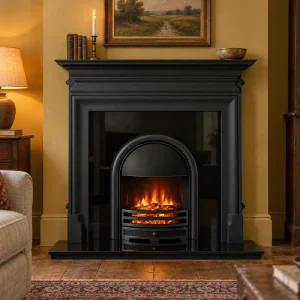 Arched Electric and Black Palmerston Fireplace